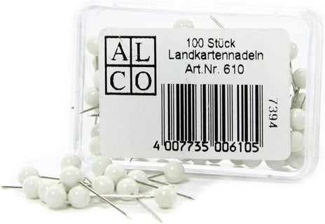 ALCO Landkartennadeln 610 100 Stück 5 x 16 mm weiß