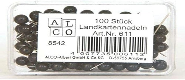ALCO Landkartennadeln 611 100 Stück 5 x 16 mm schwarz