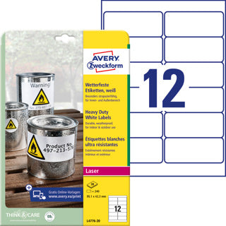 AVERY ZWECKFORM Wetterfeste Etiketten L4776-20 240 Stück permanent 99.1 x 42.3 mm weiß