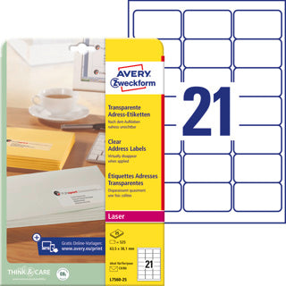 AVERY ZWECKFORM Adressetiketten L7560-25 525 Stück permanent 63.5 x 38.1 mm transparent