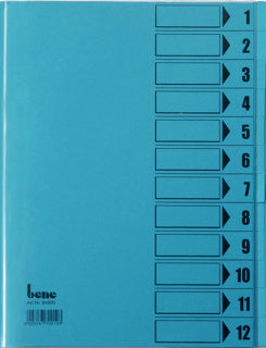 BENE Ordnungsmappe 84800 A4 12-teilig 1 - 12 Karton 210 g/m² mit Schutzumschlag blau