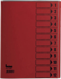 BENE Ordnungsmappe 84800 A4 12-teilig 1 - 12 Karton 210 g/m² mit Schutzumschlag rot