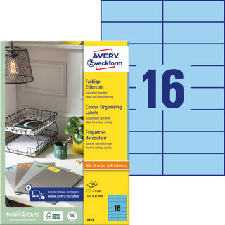 AVERY ZWECKFORM Organisationsetiketten 3453 1.600 Stück permanent 105 x 37 mm blau