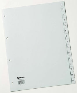 HETZEL Register 256154 A4 15-teilig 1-15 grau