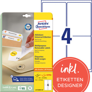 AVERY ZWECKFORM Universaletiketten L4733REV-25 120 Stück ablösbar 99.1 x 139 mm weiß