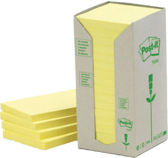 POST-IT® Haftnotizen 654-1T Recycling Notes 16 Blöcke à 100 Blatt 76 x 76 mm gelb