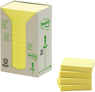 POST-IT® Haftnotizen 653-1T Recycling Notes 24 Blöcke à 100 Blatt 38 x 51 mm gelb