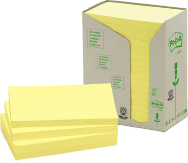 POST-IT® Haftnotizen 655-1T Recycling Notes 16 Blöcke à 100 Blatt 76 x 127 mm gelb