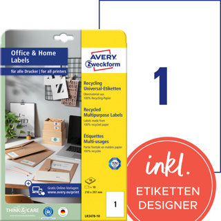 AVERY ZWECKFORM Recyclingetiketten LR3478 100 Stück permanent 210 x 297 mm naturweiß