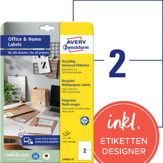 AVERY ZWECKFORM Recyclingetiketten LR3655 200 Stück permanent 210 x 148 mm naturweiß