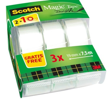 SCOTCH Klebeband Magic mit Abroller 3 Stück 19 mm x 7.5 m transparent