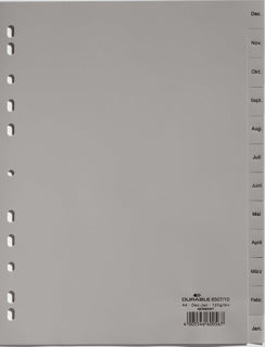 DURABLE Register 6507 A4 12-teilig Dezember - Jänner PP 12 µm grau