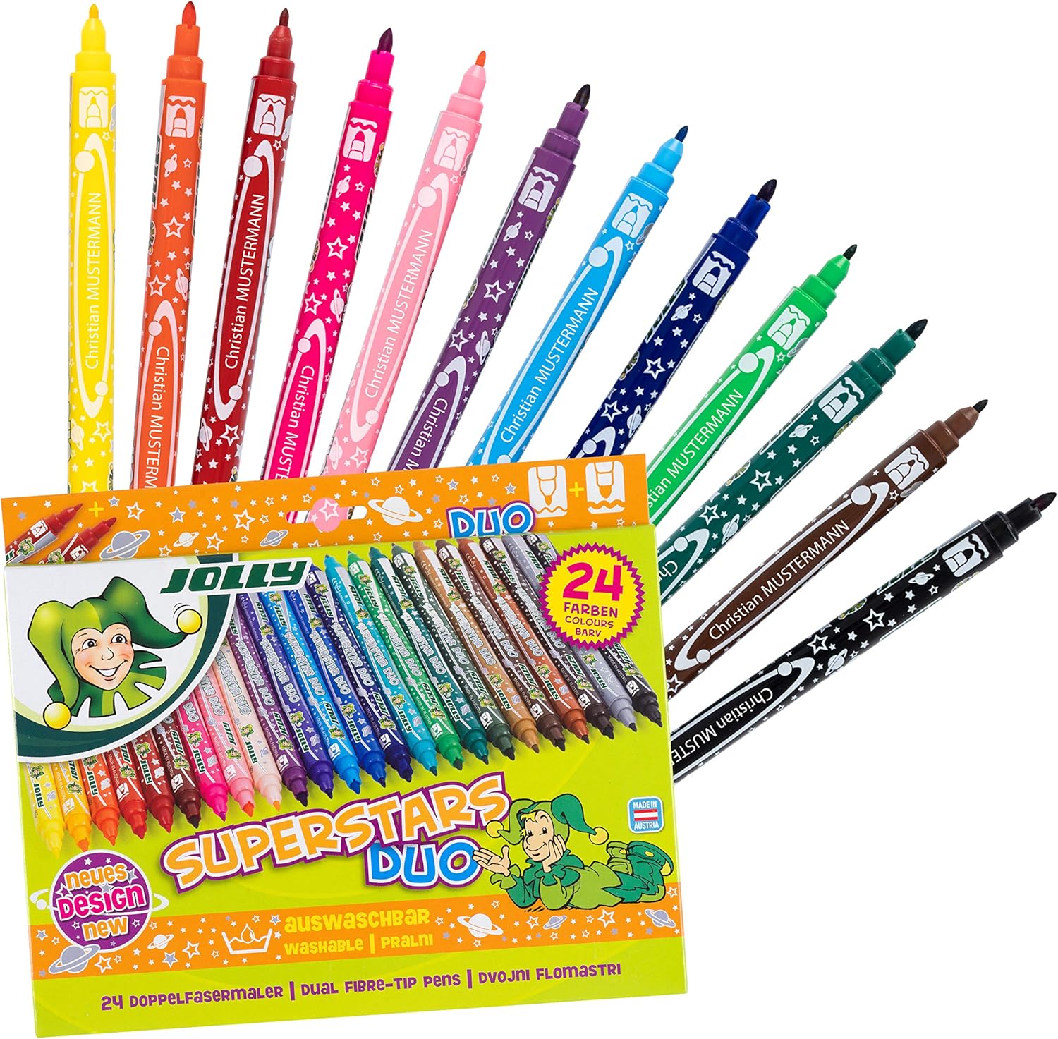 JOLLY Superstars DUO Fasermaler mit Namen | personalisierte Filzstifte mit zwei Spitzen | perfekt für die Schule (24 Stifte) (Kopie)