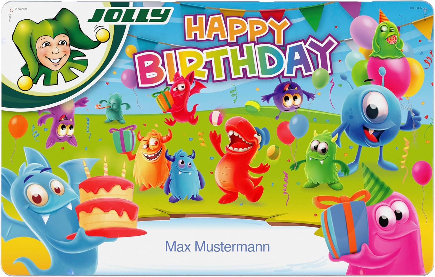 JOLLY Buntstifte bedruckt - Supersticks DELTA Happy Birthday 24er im Metalletui, mit eigenem Namen personalisiert