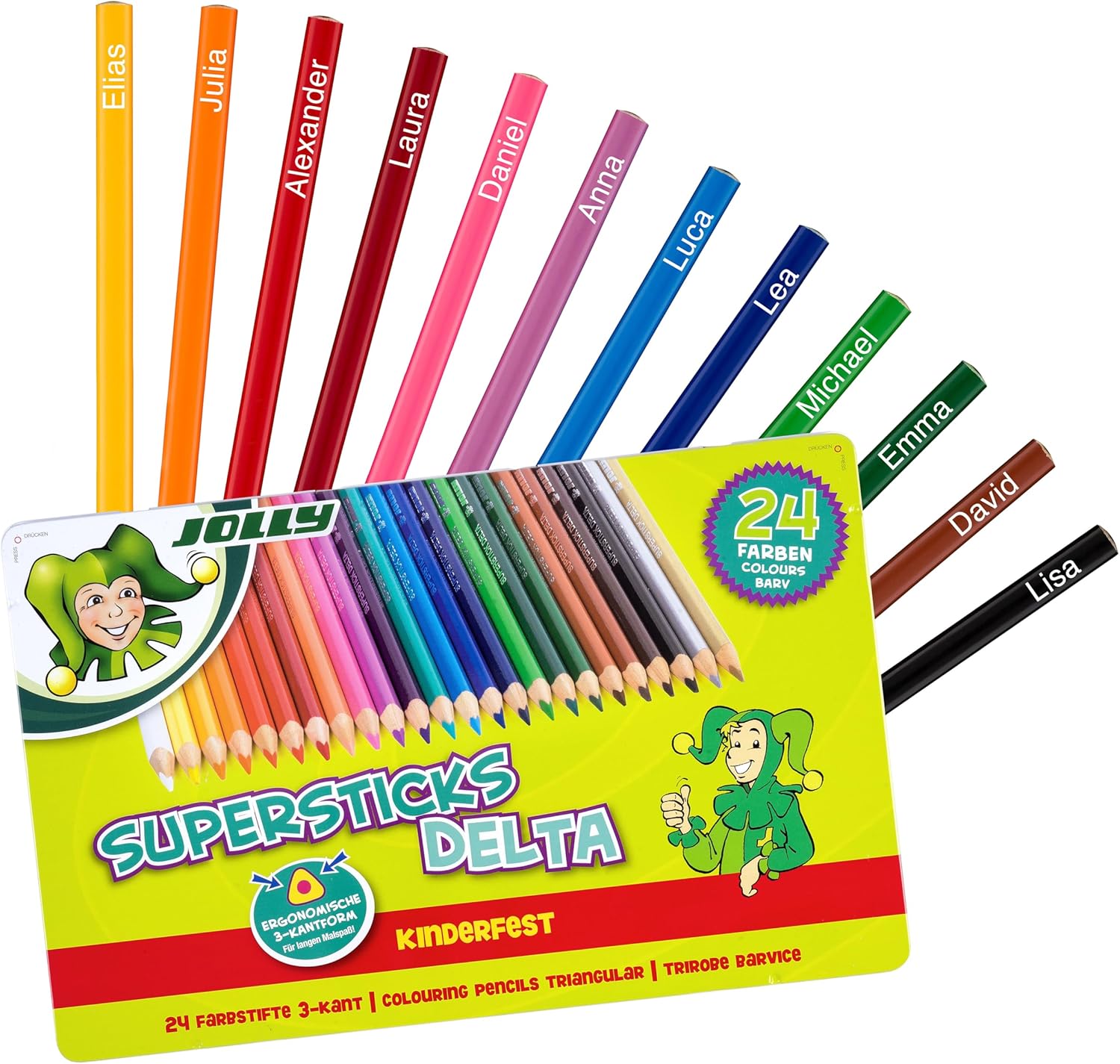 JOLLY Supersticks Delta Buntstifte mit Namen | Personalisierte Farbstifte | Dreikant (24Stifte)