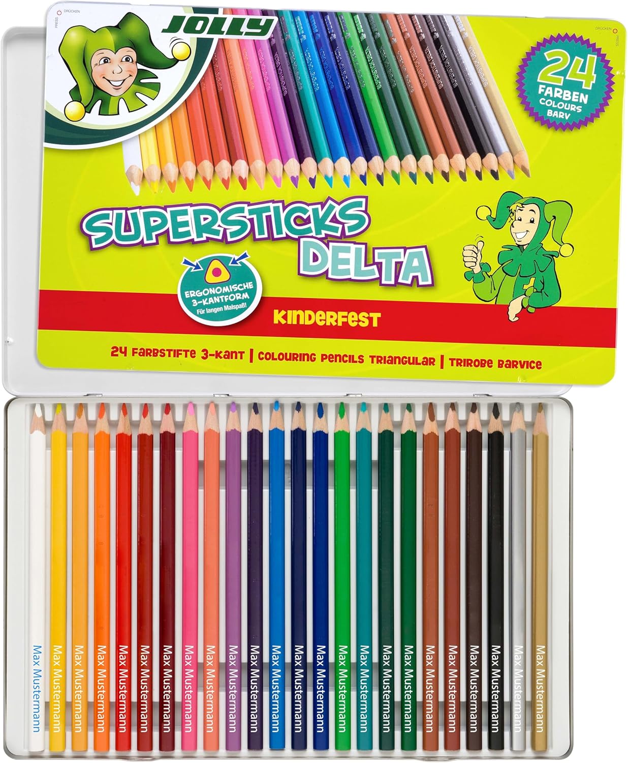 JOLLY Supersticks Delta Buntstifte mit Namen | Personalisierte Farbstifte | Dreikant (24Stifte)