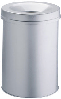 DURABLE Papierkorb 3305 SAFE 15 Liter mit Flammenlöschkopf aus Metall Ø 26 x 35.7 cm silber