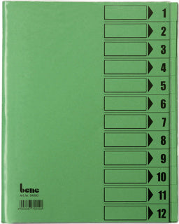 BENE Ordnungsmappe 84800 A4 12-teilig 1 - 12 Karton 210 g/m² mit Schutzumschlag grün