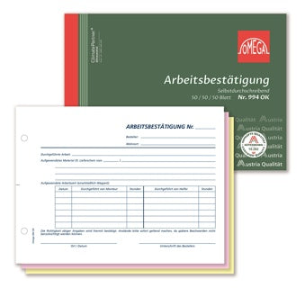 OMEGA Arbeitsbestätigung 994 OK A5 quer 3 x 50 Blatt selbstdurchschreibend