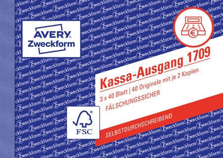 AVERY ZWECKFORM Kassa-Ausgang 1709 3x 40 Blatt A6 quer selbstdurchschreibend