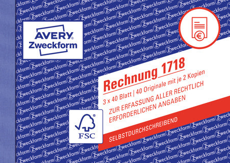 AVERY ZWECKFORM Rechnung 1718 3x 40 Blatt A6 quer selbstdurchschreibend