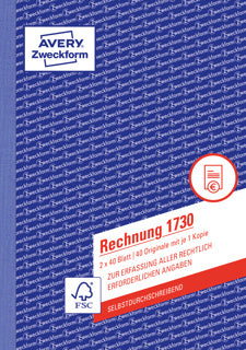 AVERY ZWECKFORM Rechnung 1730 2x 40 Blatt A5 hoch selbstdurchschreibend