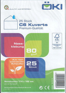 ÖKI Kuvert Class C6/CLA80 25 Stück DIN C6 gummiert ohne Fenser 80g/m² weiß