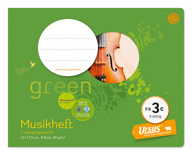 URSUS OE Musikheft Nr.3c 22 x 17.5 cm 8 Blatt Notenlineatur 3-zeilig