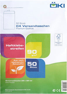 ÖKI Versandtasche Classic C4T-ÖF/CLA90 50 Stück DIN C4 mit Haftstreifen ohne Fenster 90g/m² weiß
