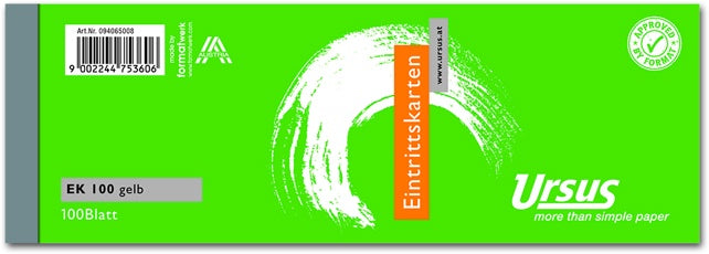 URSUS Eintrittskarte 145 x 50 mm 100 Blatt gelb