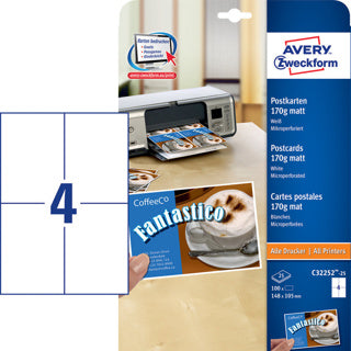 AVERY ZWECKFORM Postkarten C32252-25 100 Stück 185 g/m² 148 x 105 mm matt weiß