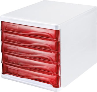 HELIT Schubladenbox 5 Fächer rot transparent