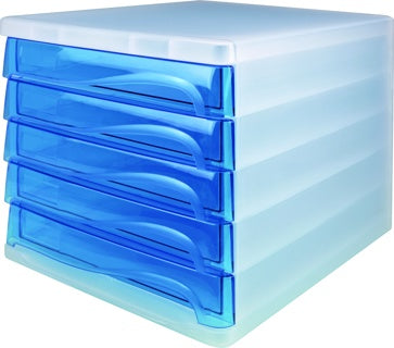 HELIT Schubladenbox 5 Fächer blau transparent