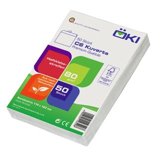 ÖKI Kuvert Classic C6-ÖF/CLA80 50 Stück C6 mit Haftstreifen ohne Fenster 80 g/m² weiß