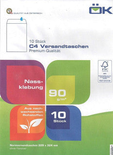 ÖKI Versandtasche Classic C4T-ÖF/CLA90 10 Stück DIN C4 mit Haftstreifen ohne Fenster 90g/m² weiß