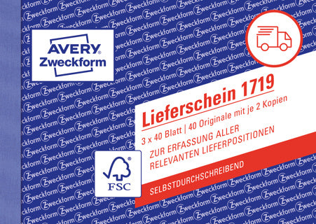 AVERY ZWECKFORM Lieferschein 1719 3x 40 Blatt A6 quer selbstdurchschreibend