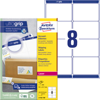 AVERY ZWECKFORM Versandetiketten ultragrip L7165-100 800 Stück permanent 99.1 x 67.7 mm weiß