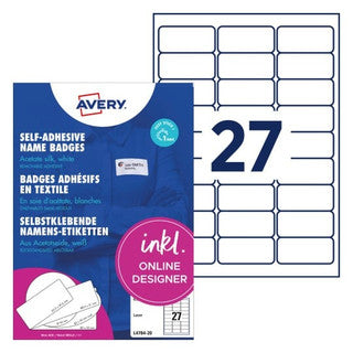 AVERY ZWECKFORM Namensetiketten L4784-20 540 Stück aus Acetatseide ablösbar 63.5 x 29.6 mm weiß