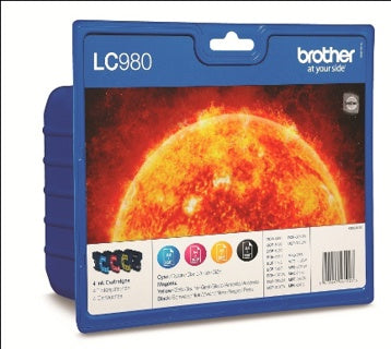 BROTHER Tintenpatrone LC-980 4 Stück 300 Seiten schwarz/260 Seiten Farbe schwarz/cyan/magenta/gelb