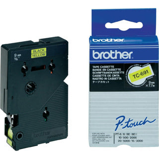BROTHER Schriftband P-Touch TC-691 9 mm x 7.7 m schwarz auf gelb