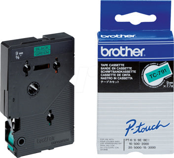 BROTHER Schriftband P-Touch TC-791 9 mm x 7.7 m schwarz auf grün