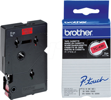 BROTHER Schriftband P-Touch TC-491 9 mm x 7.7 m schwarz auf rot