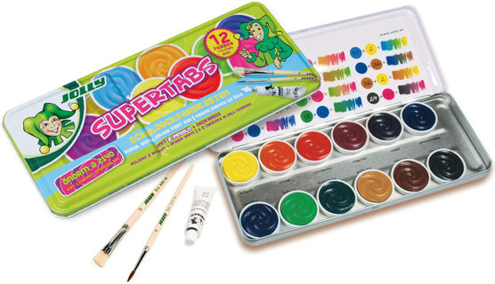 JOLLY Deckfarbkasten 9335 mit 2 Pinseln und Deckweiß 12 Stück mehrere Farben