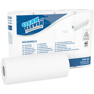 CLEAN & CLEVER Küchenrollen PRO68 4 Rollen 64 Blatt 3-lagig weiß