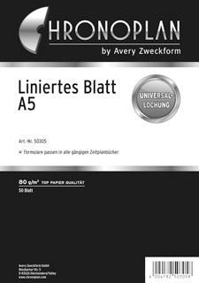 AVERY ZWECKFORM Kalenderblatteinlage Chronoplan 50305 50 Blatt A5 80 g/m² liniert 148 x 210 mm weiß