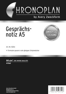 AVERY ZWECKFORM Gesprächsnotiz Chronoplan 50312 40 Blatt A5 80 g/m²m 148 x 210 mm weiß