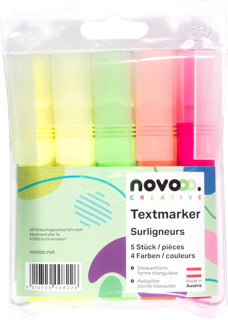 NOVOOO CREATIVE Textmarker 5 Stück mit Keilspitze mehrere Farben