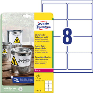 AVERY ZWECKFORM Wetterfeste Etiketten L4715-20 160 Stück permanent 99.1 x 67.7 mm weiß