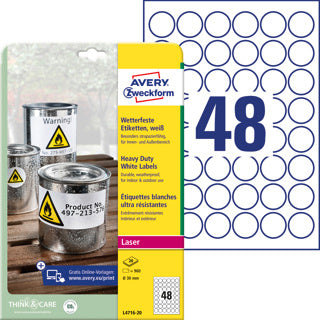 AVERY ZWECKFORM Wetterfeste Etiketten L4716-20 960 Stück permanent Ø 30 mm weiß