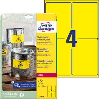 AVERY ZWECKFORM Wetterfeste Etiketten L6127-20 80 Stück permanent 99.1 x 139 mm gelb